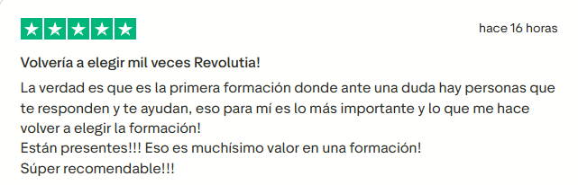 Opinión real en Trustpilot de alumno de Revolutia IA PRO que volvería a elegir el curso