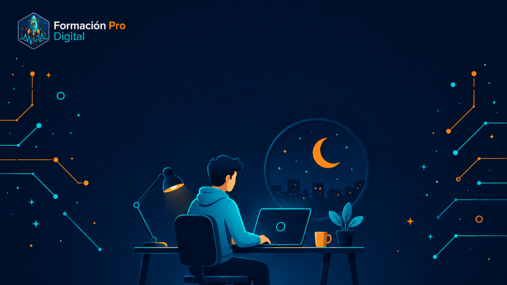 Persona compaginando un curso online con su trabajo