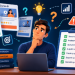 Persona analizando cómo elegir un curso de inversión, comparando formaciones y revisando temario, profesor, precio y condiciones antes de pagar.